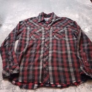 Affliction Black Premium Pearl Snap Shirt Mens Large Plaid Long Sleeves Cotton